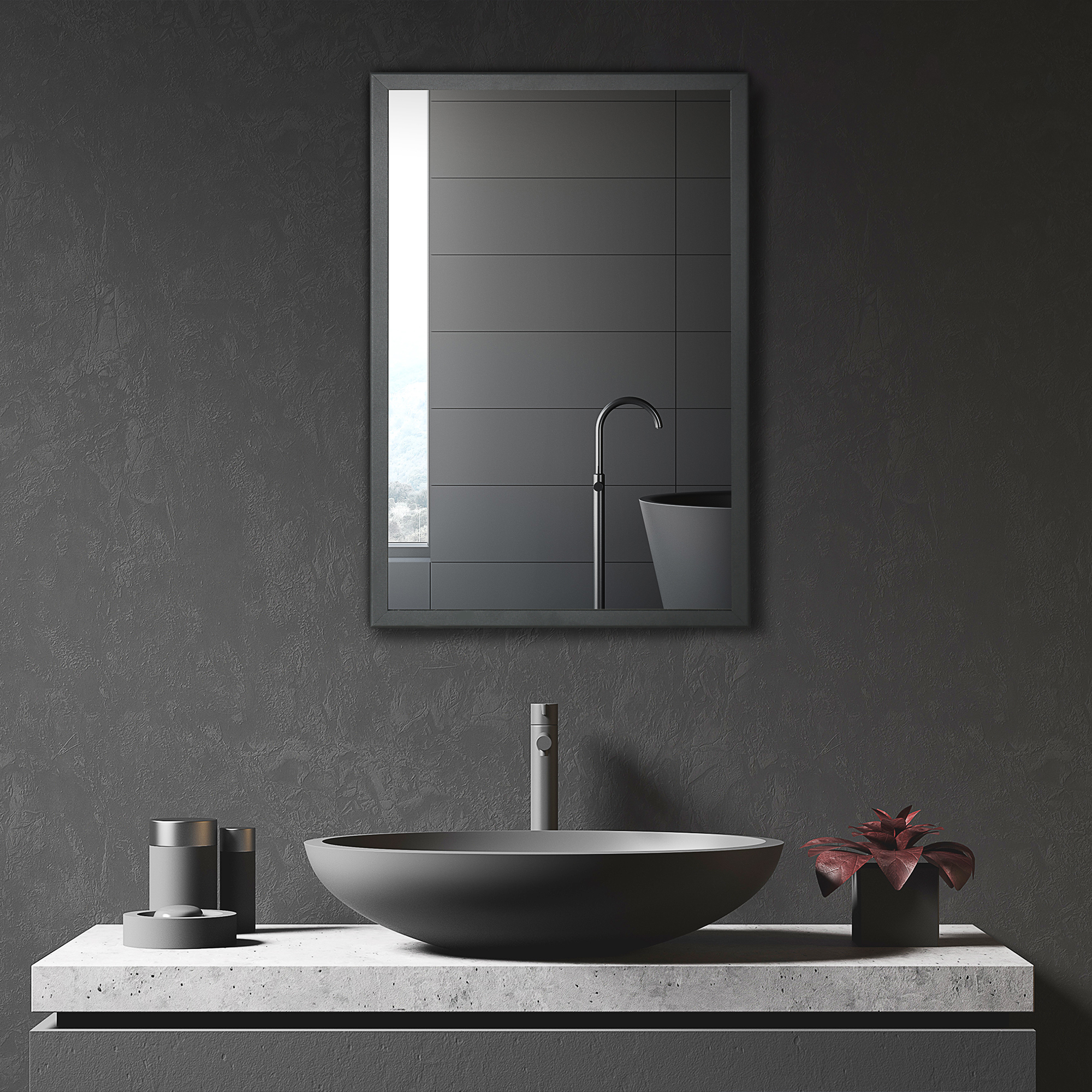 Spiegelschrank, Badschrank, 3 Regalfächer, Edelstahl, 40x12x60cm, Schwarz