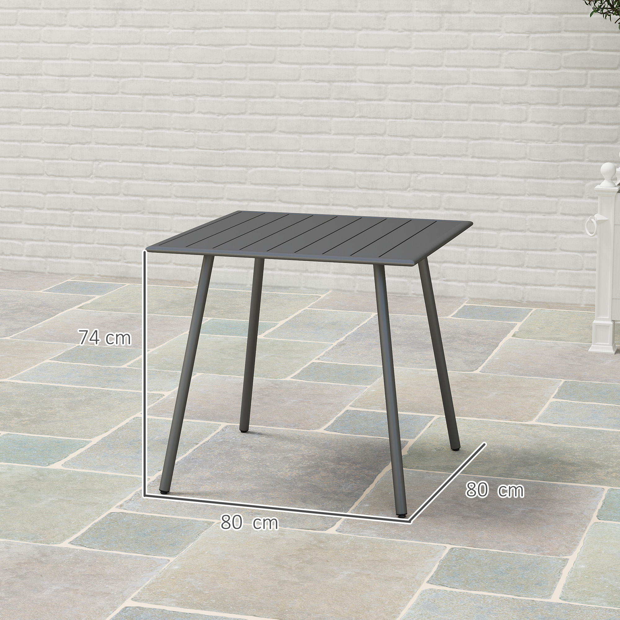 Gartentisch, Outdoor-Esstisch für 4 Personen, Stahlrahmen, leicht zu reinigen, rostbeständig, 80 x 80 x 74 cm, Grau