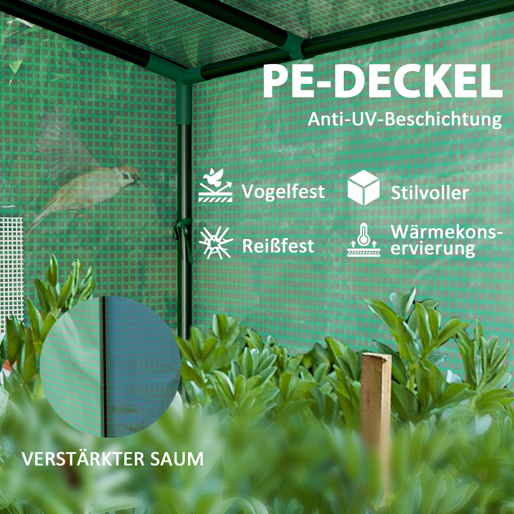 Mini-Gewächshaus, Anlehn-Gewächshaus mit Rolltür und Netzfenstern, UV-beständig, für Blumen, Setzlinge, Pflanzen, Grün