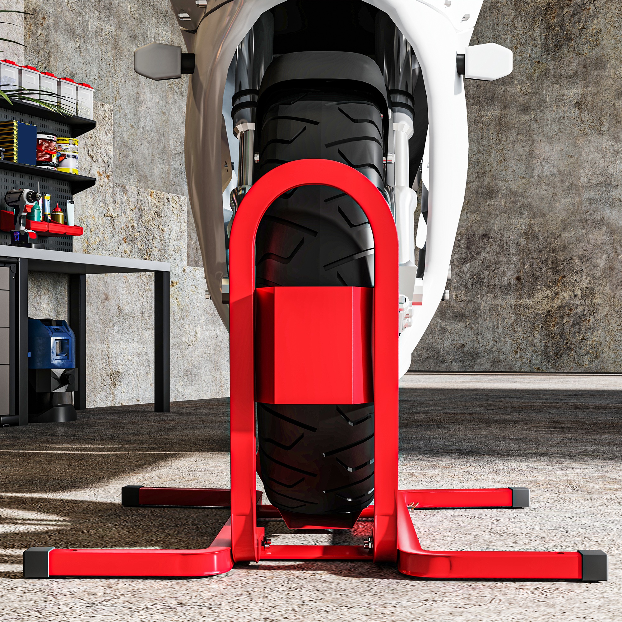 Motorradständer für 17-21", 430-530 mm Vorderrad, einstellbar, aus Metall Rot