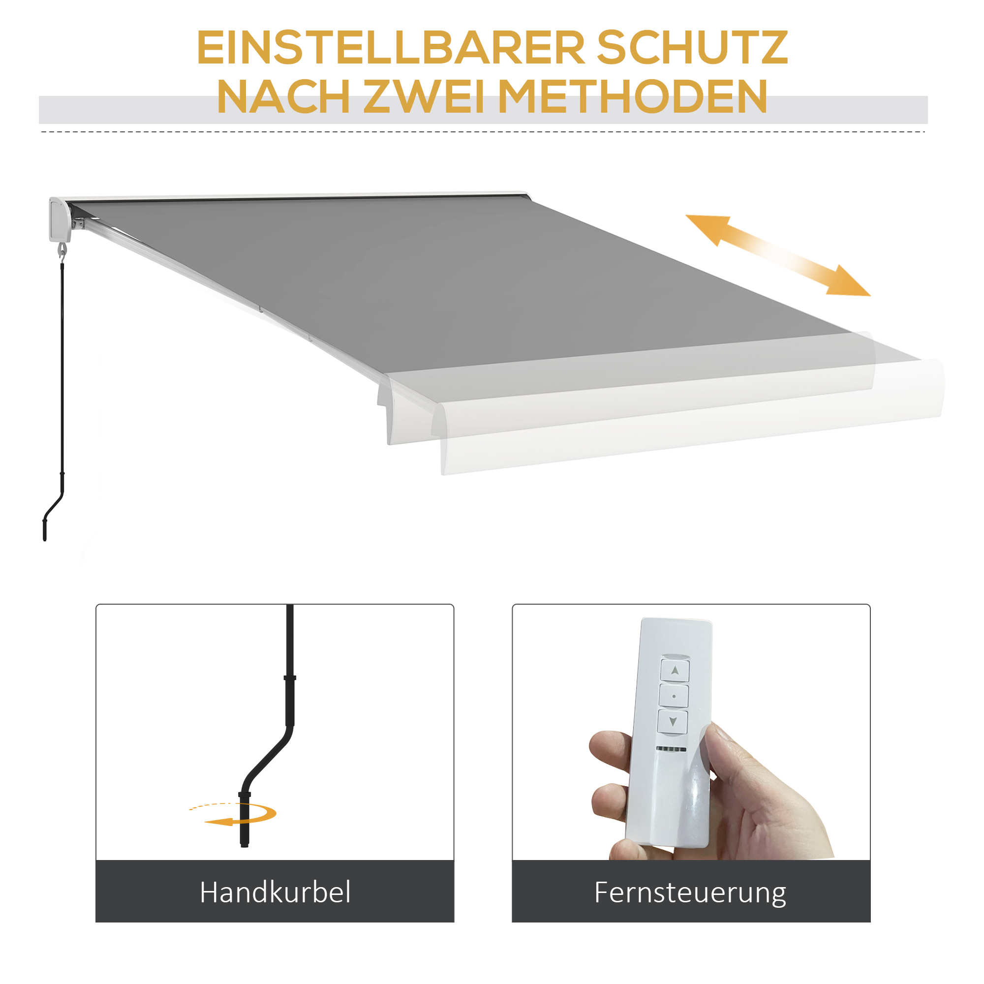 Markise, elektrisch/manuell ausfahrbar, Vollkassette, Fernbedienung, Aluminiumrahmen, 3 x 2,5 m, Hellgrau