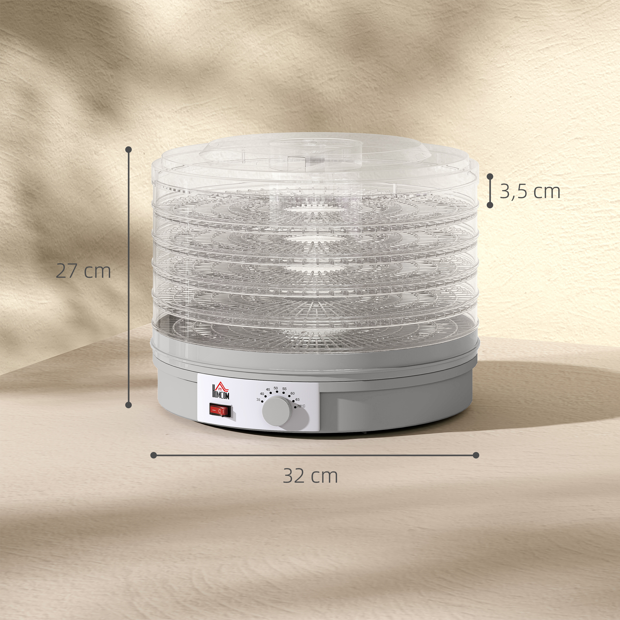 5-stöckiger Dörrautomat, 245W Dörrofen mit einstellbarer Temperaturregelung, Grau