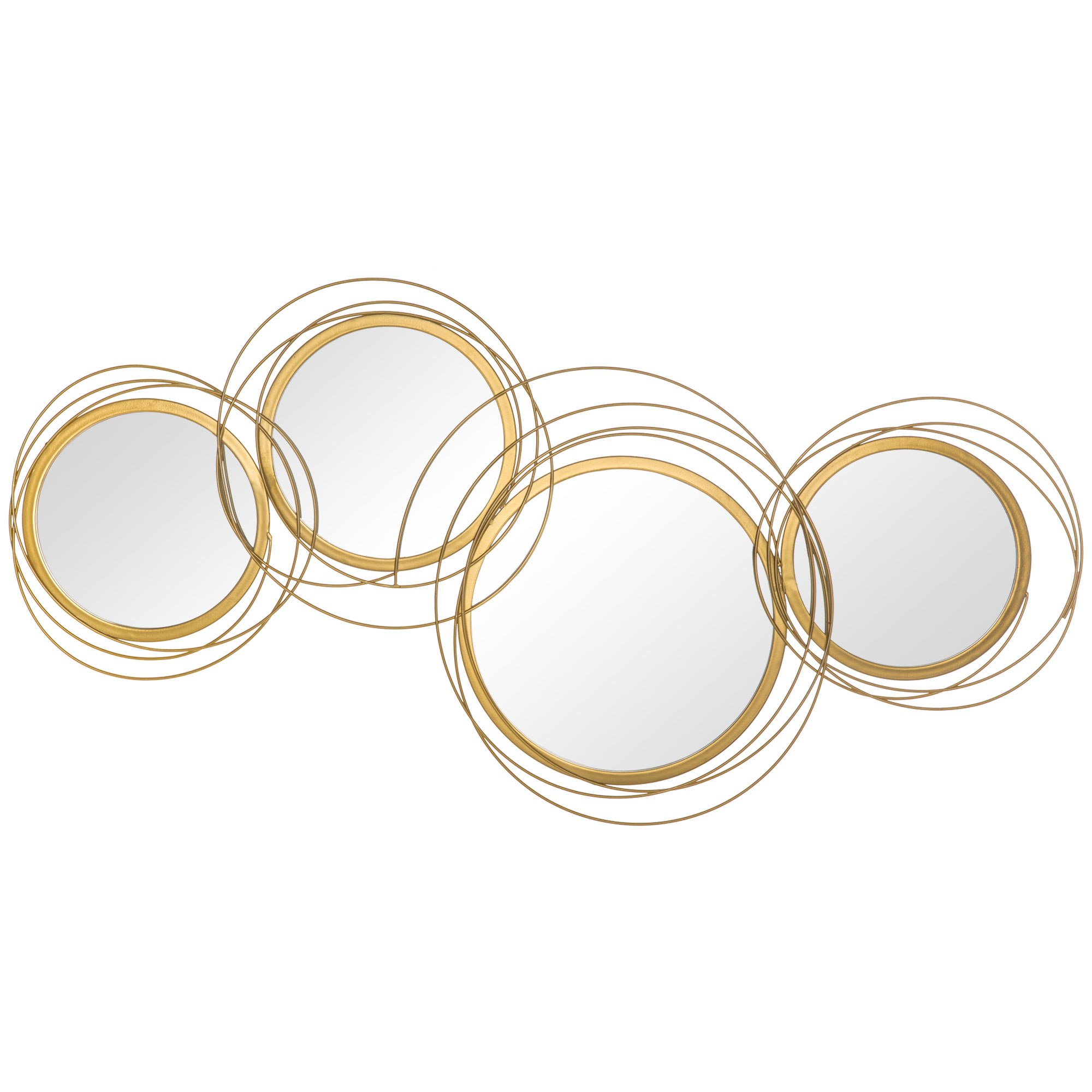 Spiegel-Set für Wanddekoration, Wandschmuck mit 4 runden Spiegeln, Wandspiegel, Flurspiegel,107 x 4 x 56 cm