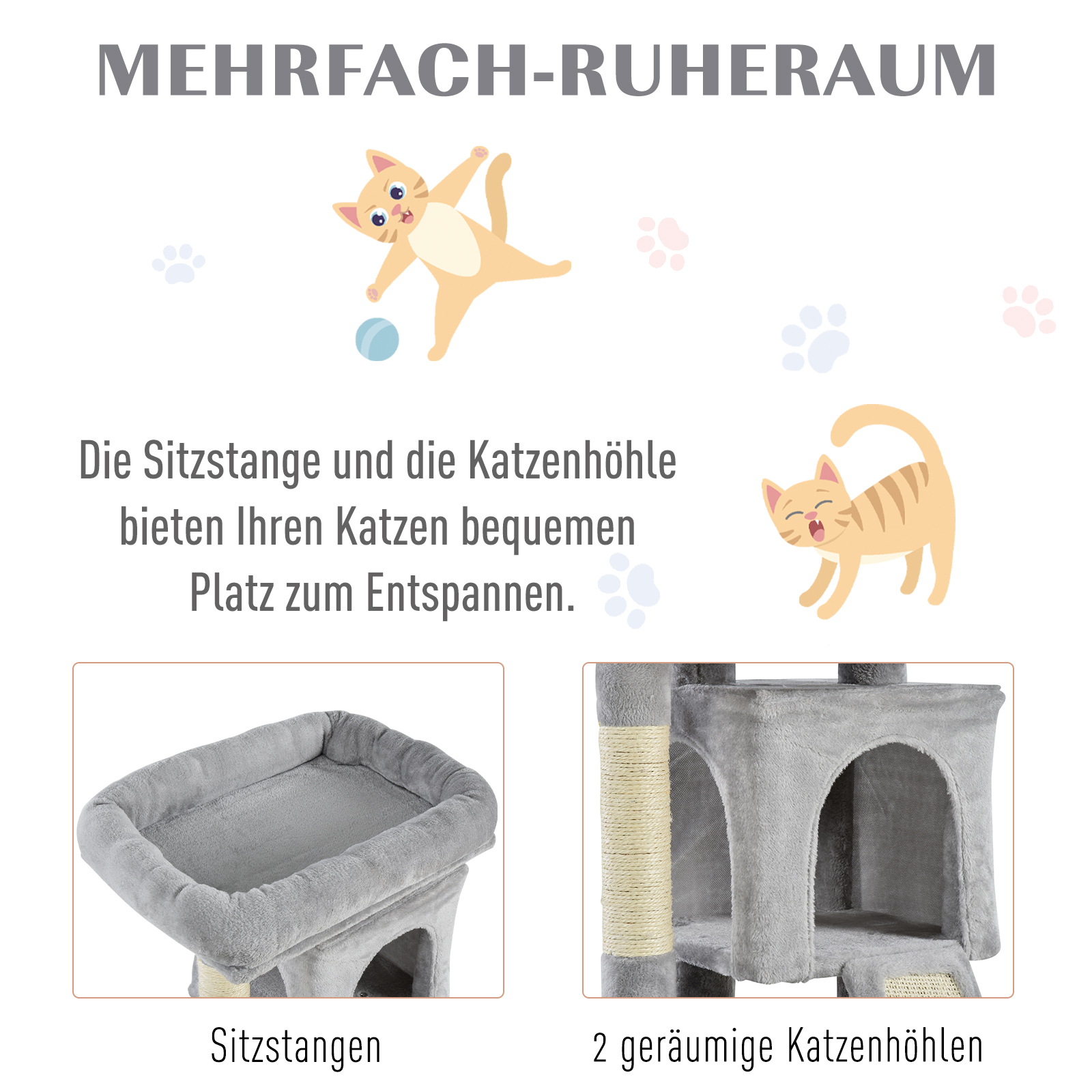 Kratzbaum 83 cm Kleiner Katzenkratzbaum mit Sisalsäulen, Katzenkratzbaum, Katzen Kletterbaum, Katzenbaum, Katzenmöbel Spielbaum für kleine Katzen, Hellgrau