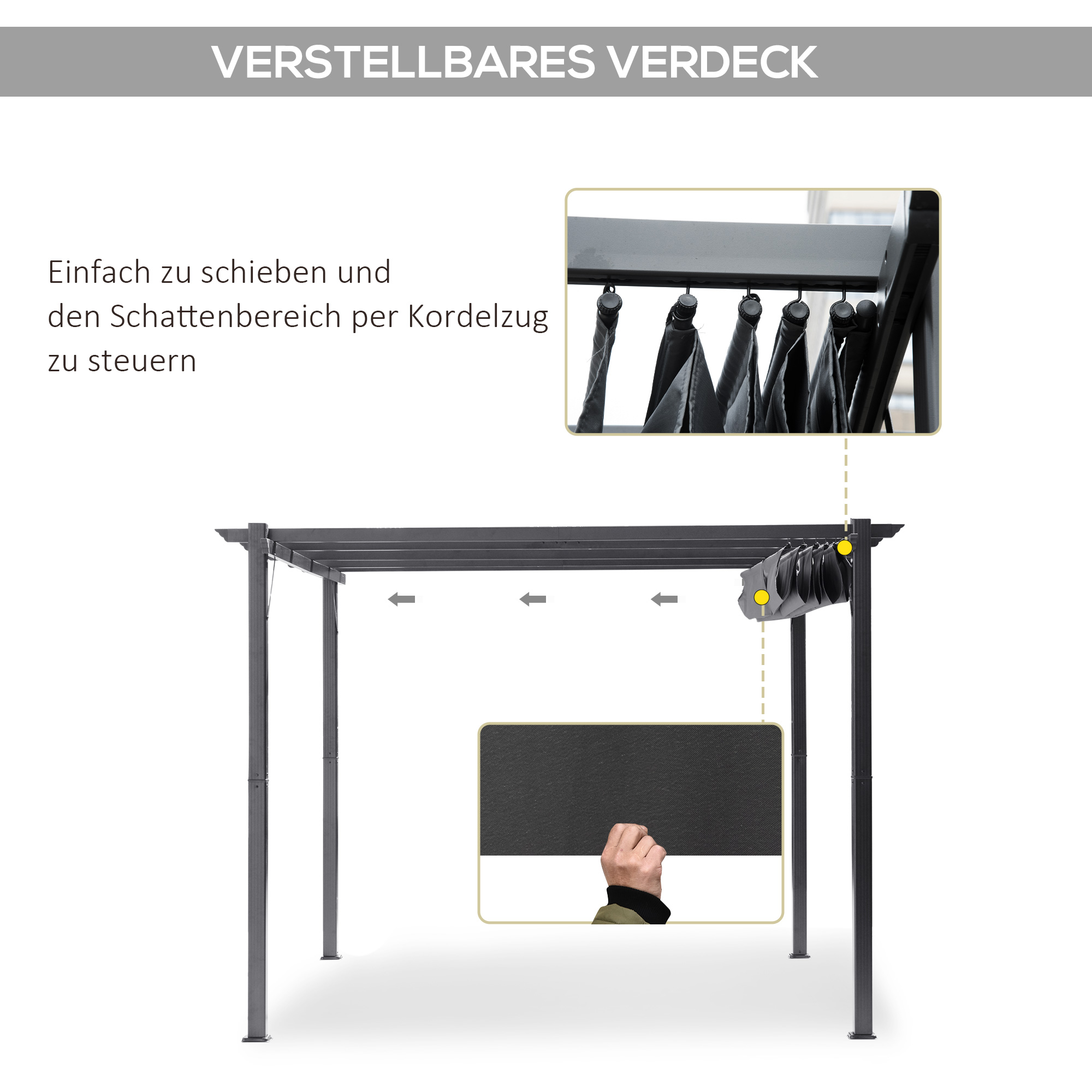 Pergola Pavillon Terrassenüberdachung mit Schiebedach Garten Alu Kohlegrau+Dunkelgrau 3x3x2,23 m