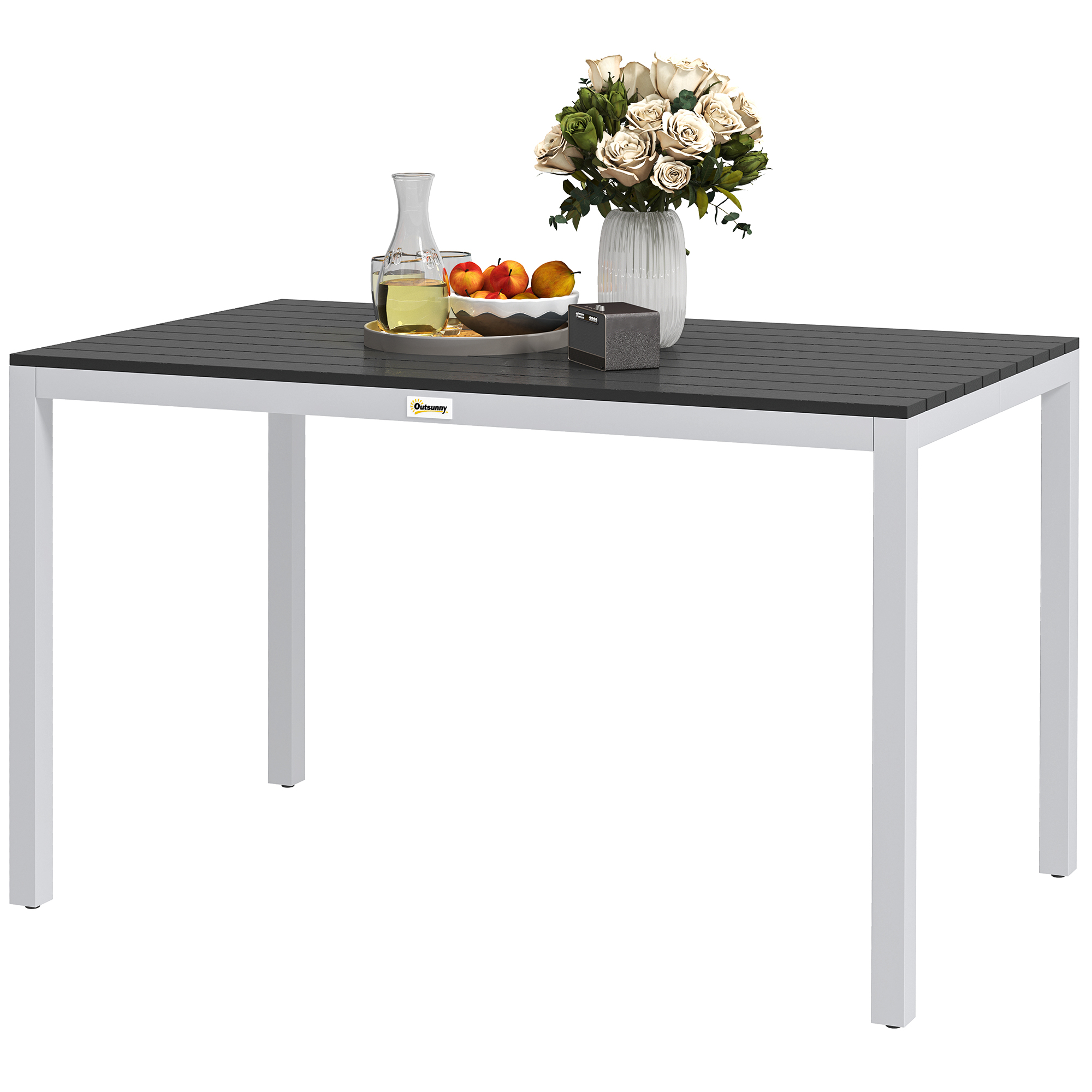Gartentisch Aluminium 120x70 cm Wetterfest Balkontisch mit Holzoptik, für 4-6 Personen Schwarz