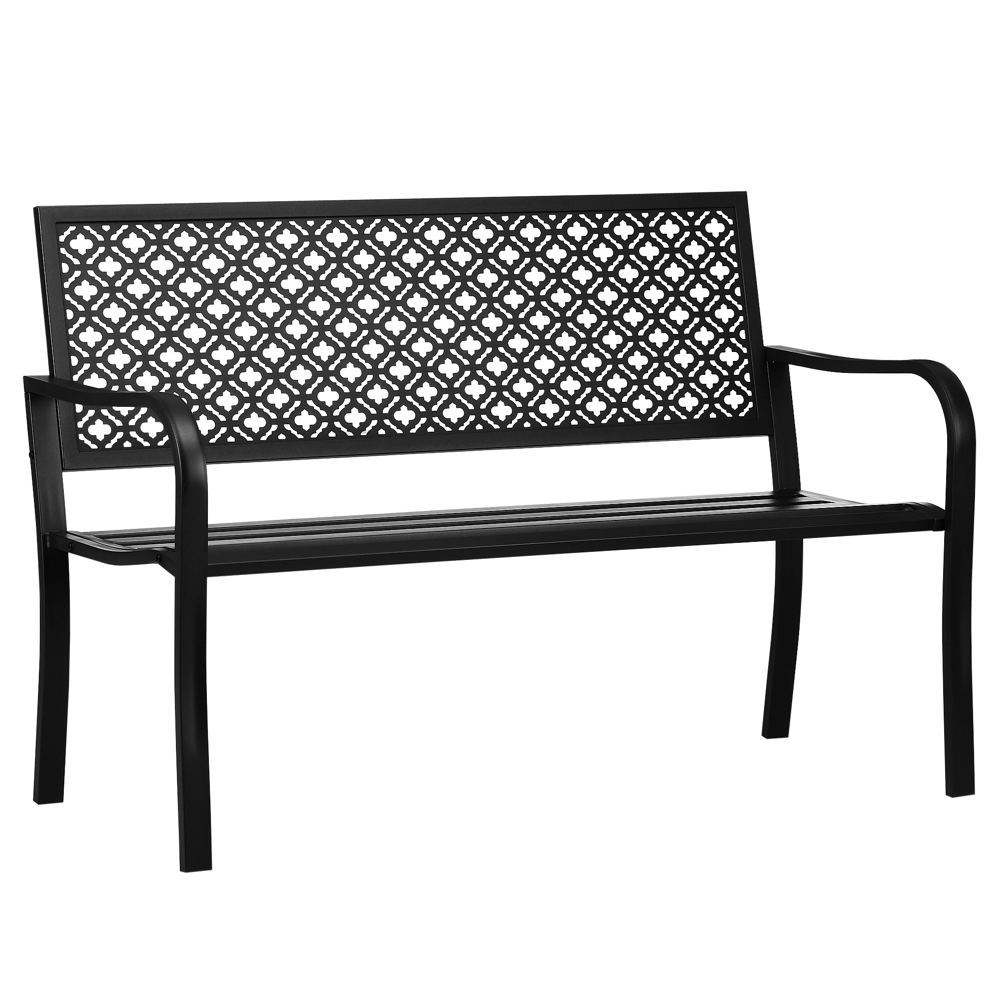 Gartenbank aus Metall, 2-Sitzer, Blumenmuster, wetterbeständig, 127 x 63 x 83cm, Schwarz