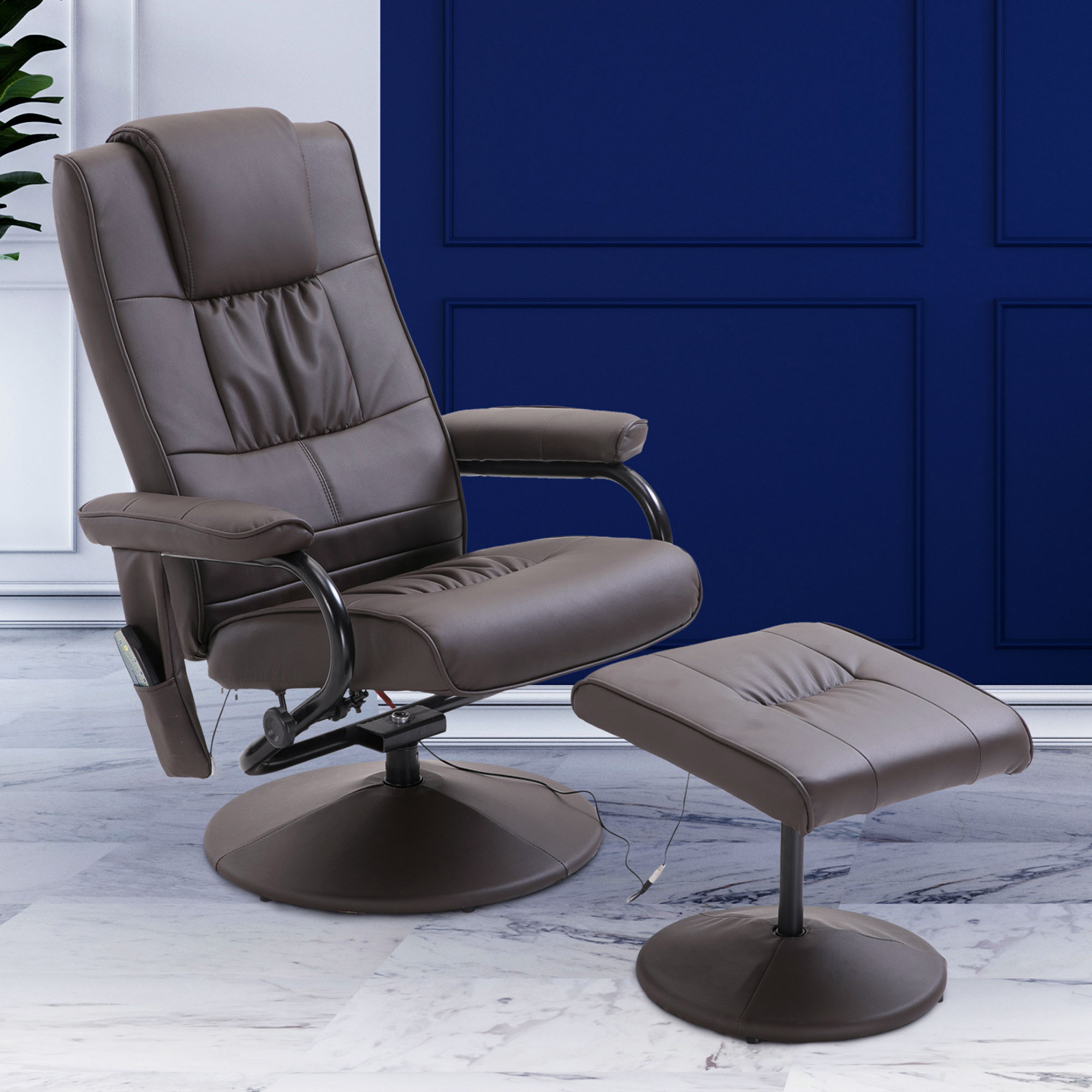 Massagesessel Relaxsessel, inkl. Fußhocker, 10 Vibrationspunkte, 1 Fernbedienung; 77 cm x 84 cm x 95 cm, Braun