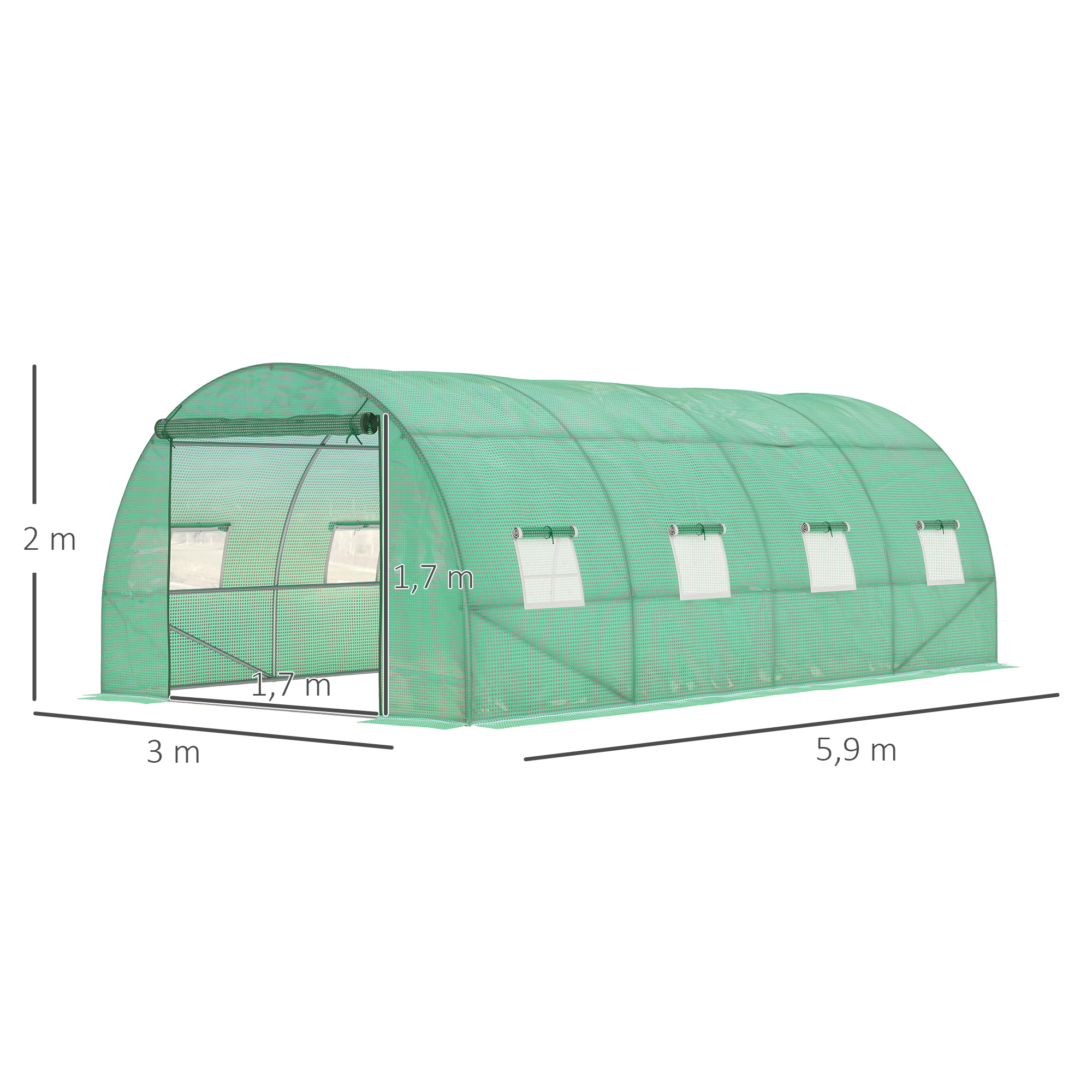 Foliengewächshaus, begehbares Gewächshaus, Folientunnel, Treibhaus, Kunststoff, Stahl, Grün