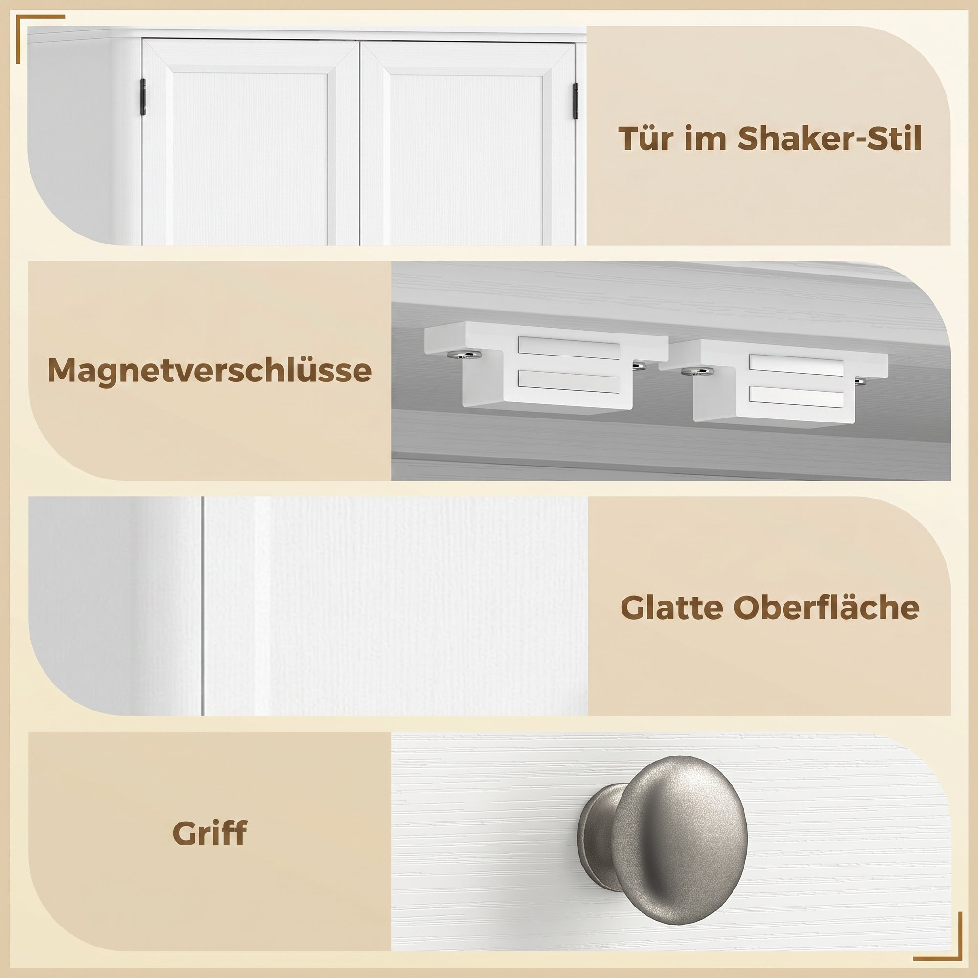 Küchenschrank mit 4 Türen, Schublade und verstellbaren Einlegeböden für Küche, 80 x 39,5 x 186,4 cm Weiß