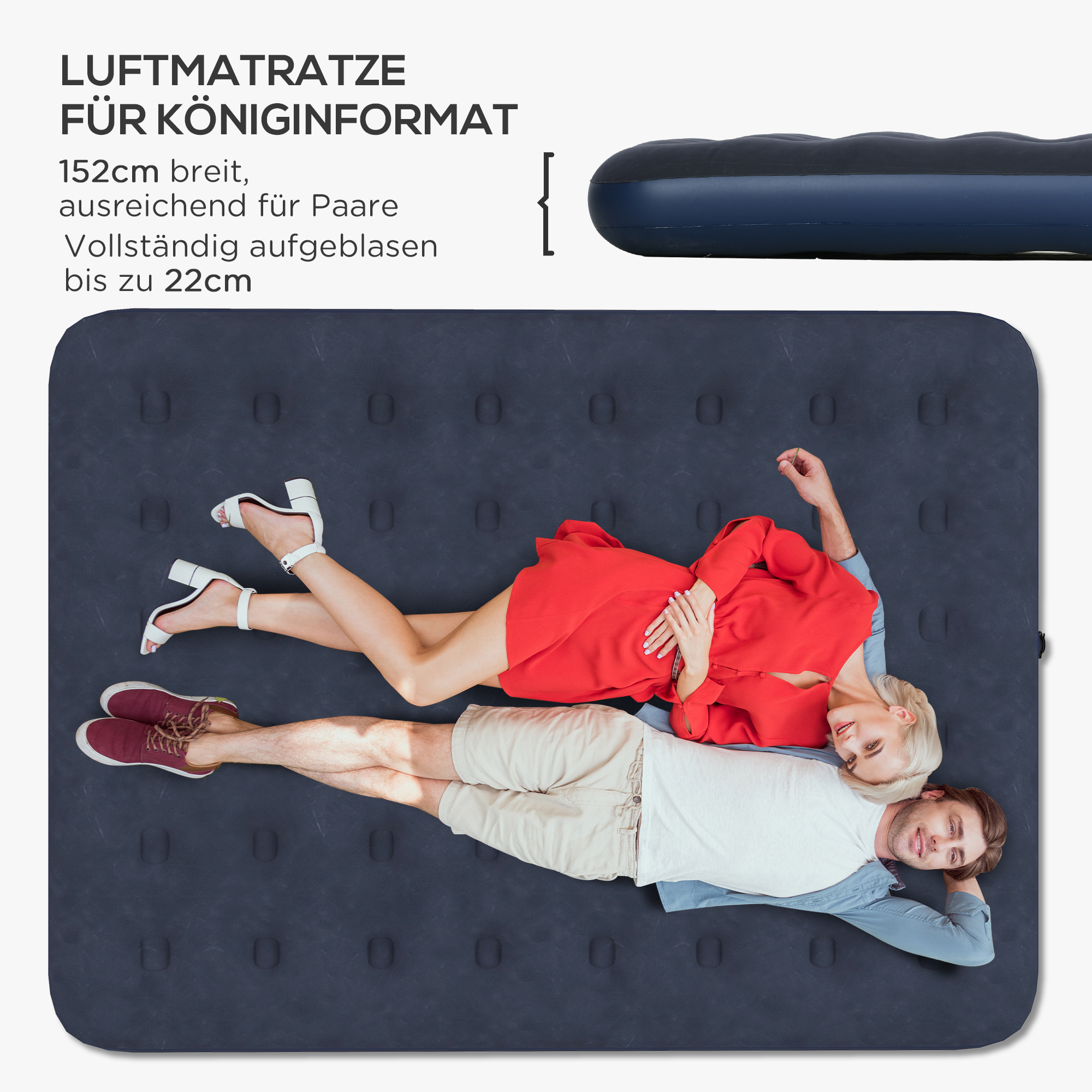 Luftmatratze für 2 Personen, weich & robust, 203x152x22cm, Dunkelblau