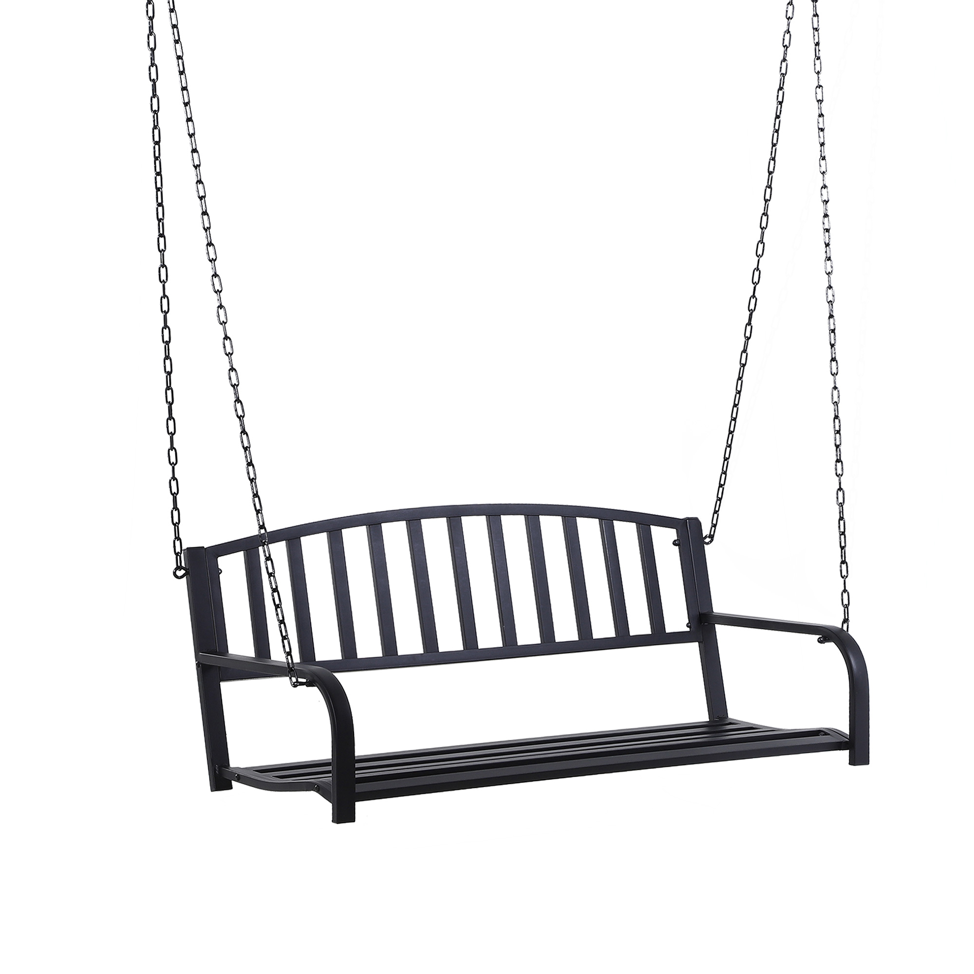 Hängebank 2-Sitzer Gartenschaukel Schaukelbank Hollywoodschaukel Schwebebank mit Ketten Metall Schwarz 127 x 60 x 53 cm