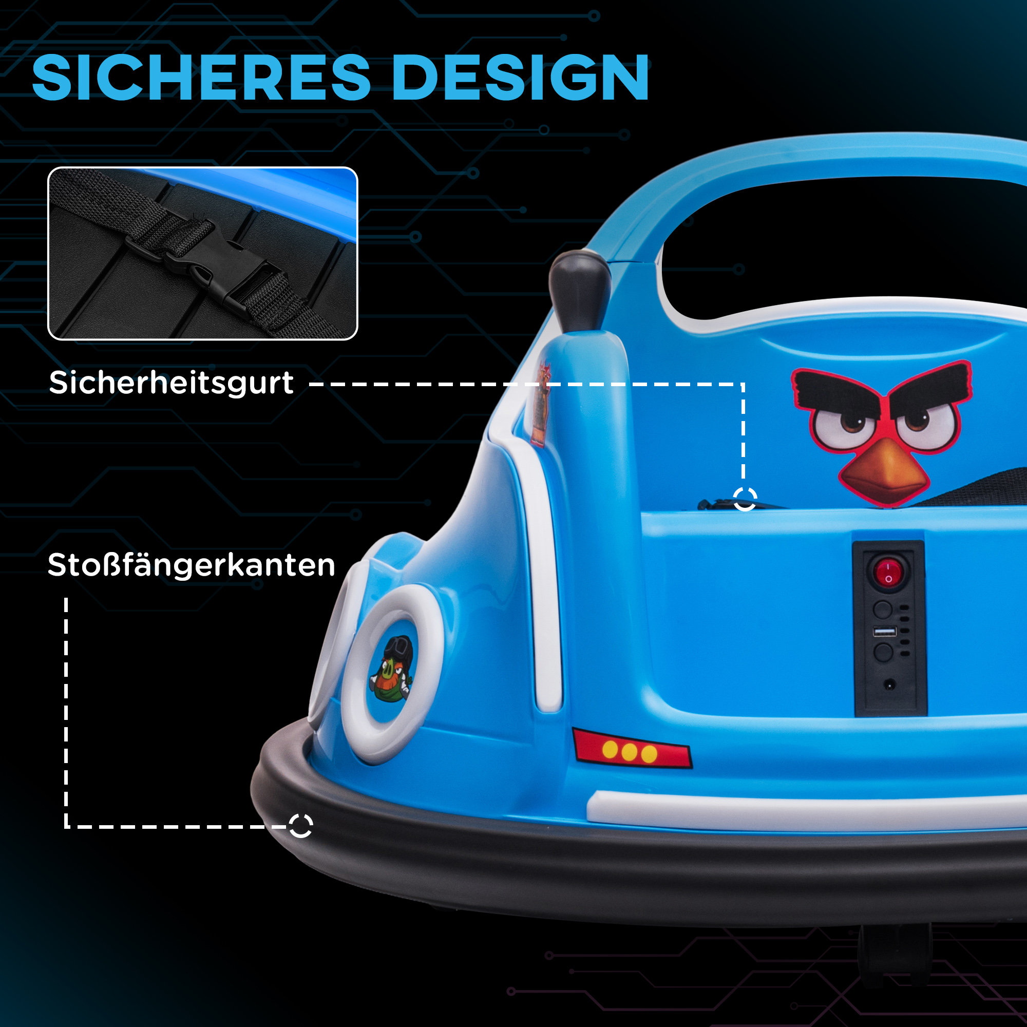 Kinder-Autoscooter, 360°-Drehung, für 3-5 Jahre, mit Fernbedienung, Musik, Blau