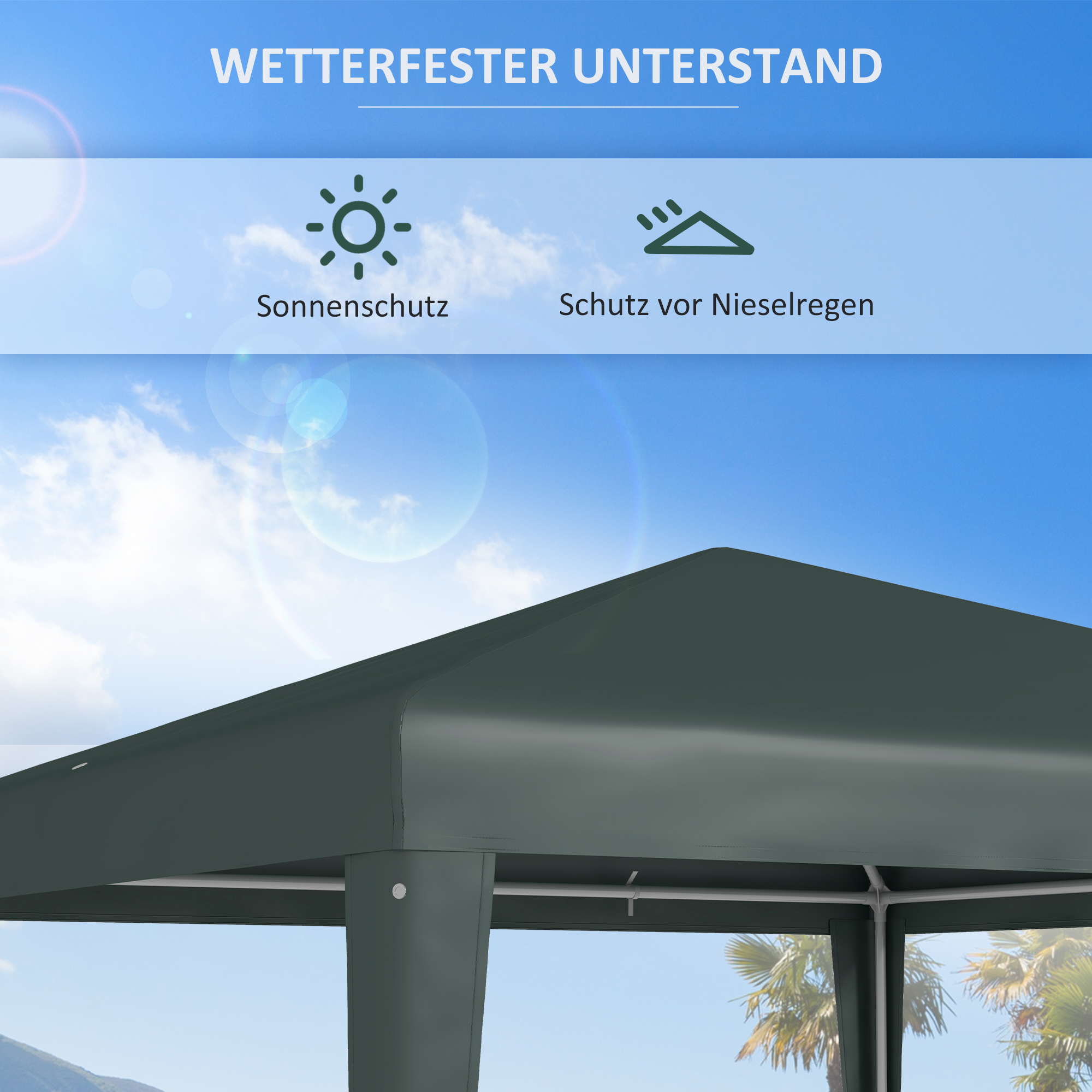 Pavillon 2,7x2,7m, Schnellaufbau mit Klicksystem, rostfreies Gestell, Dunkelgrün