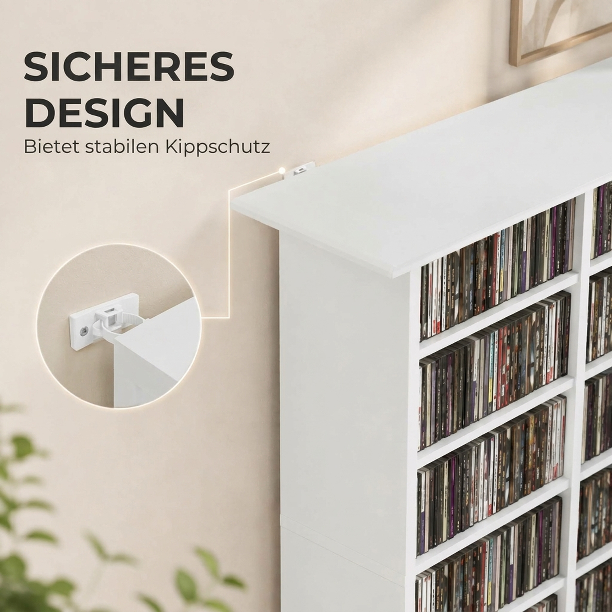 Medienregal, 8 Ebenen, DVD-Regal mit 12 verstellbaren Böden, 16 Fächer, für 720 CDs, Weiß