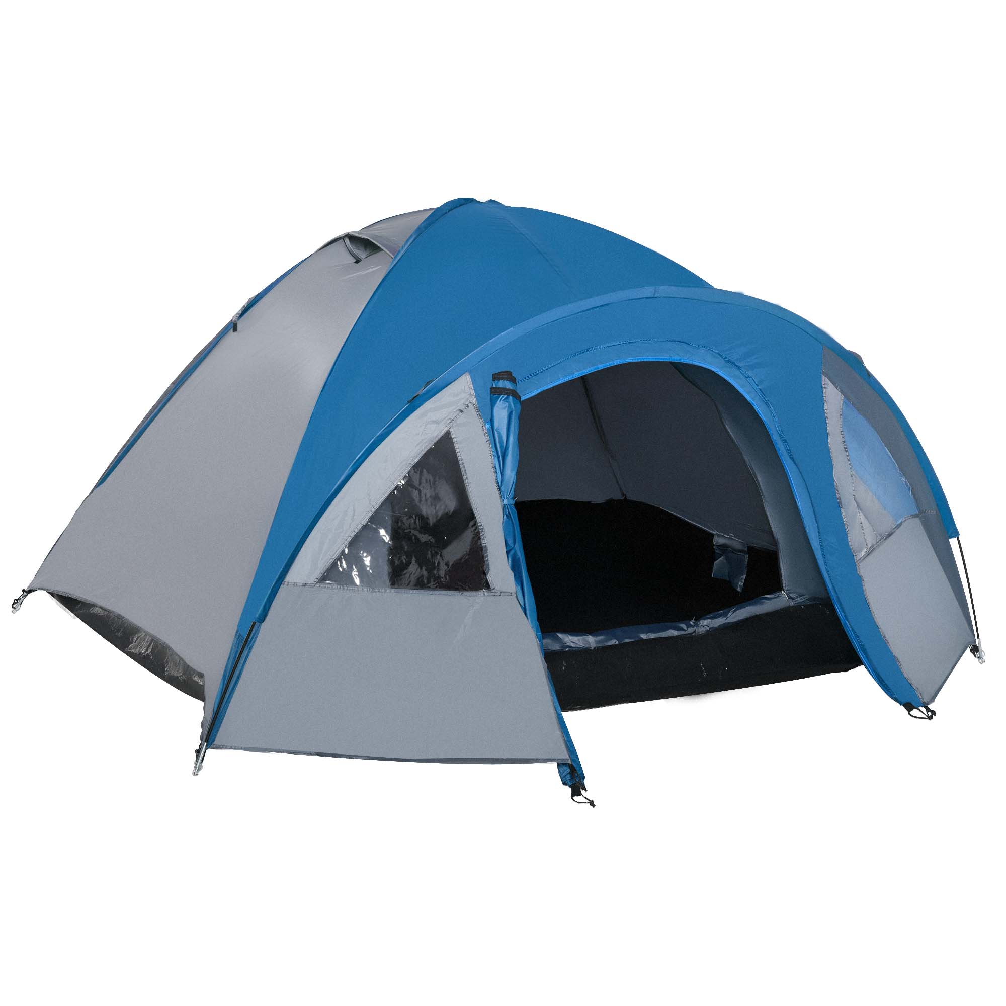 Campingzelt für 4 Personen ganzjährig nutzbar 3,00 x 2,50 x 1,30m Blau+Grau