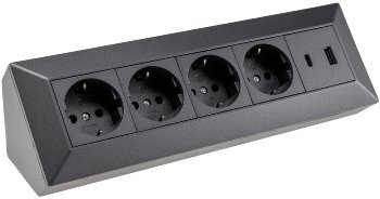 4-fach Steckdosenblock, USB-A+C, anthraz - 250V~/ 16A, Aufbaumontage, USB 3,1A, PD