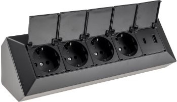 4-fach Steckdosenblock, USB-A+C, schwarz