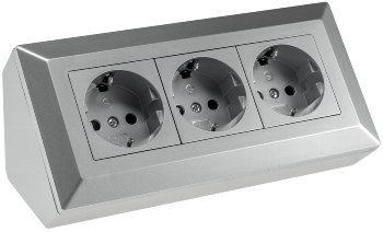 3-fach Steckdosenblock, silber - 250V~/ 16A, Aufbaumontage
